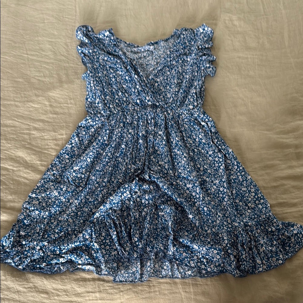 Blue Floral Ruffle Dress